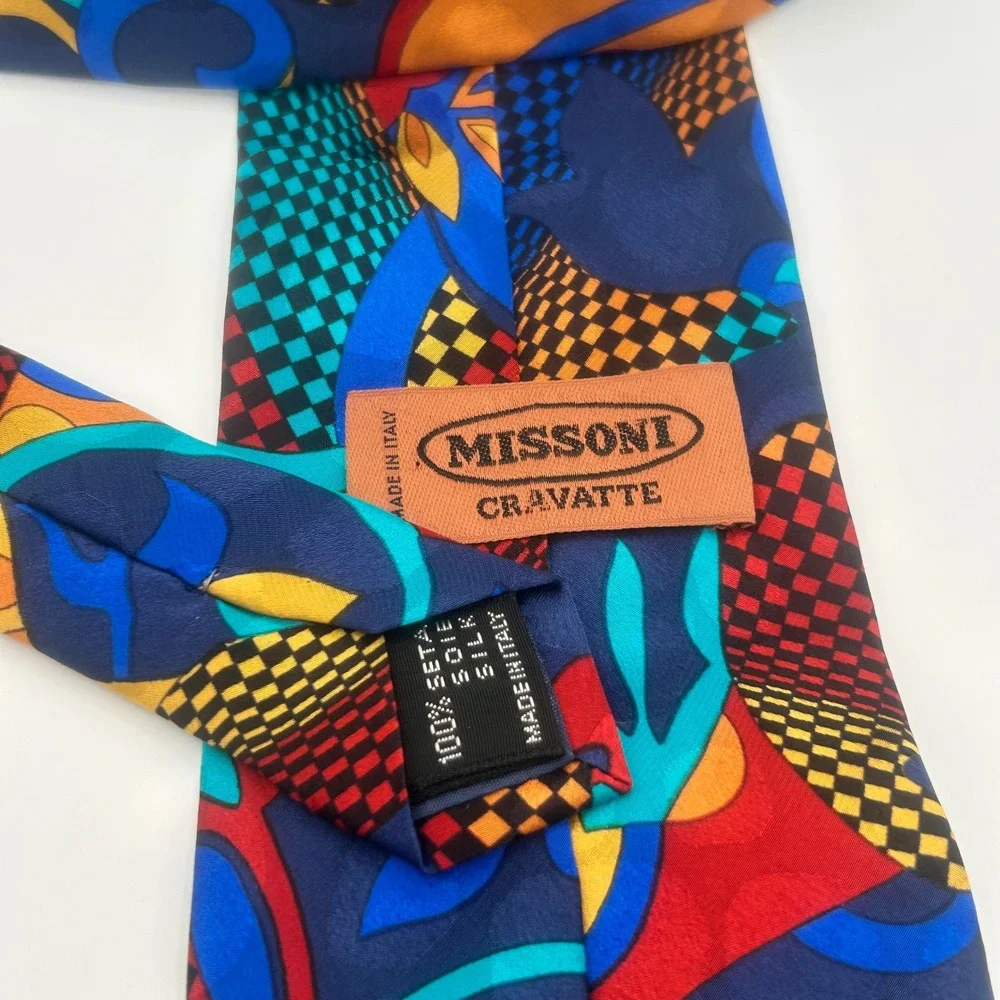 Missoni Cravatte Italy Mens Silk Tie Abstract Geometric Multi Color Vintage 90s